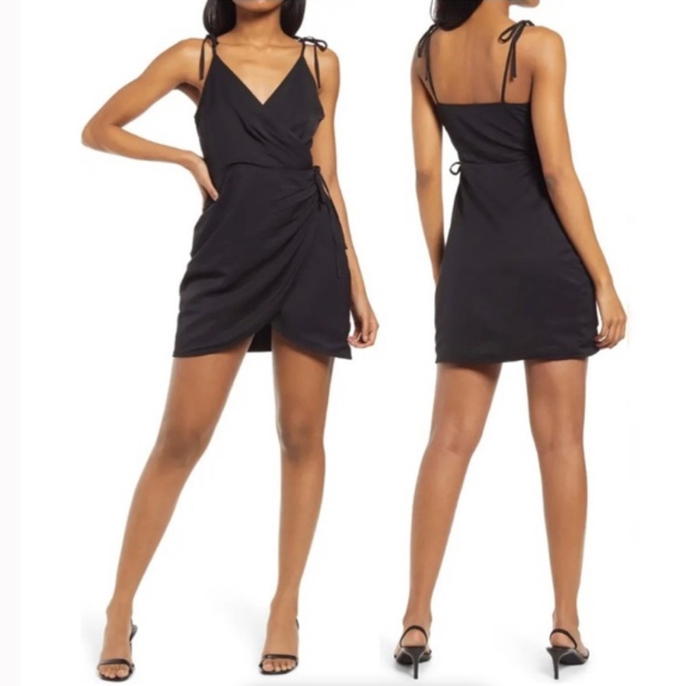 4th + Reckless Pearl Black Strappy Wrap Minidress